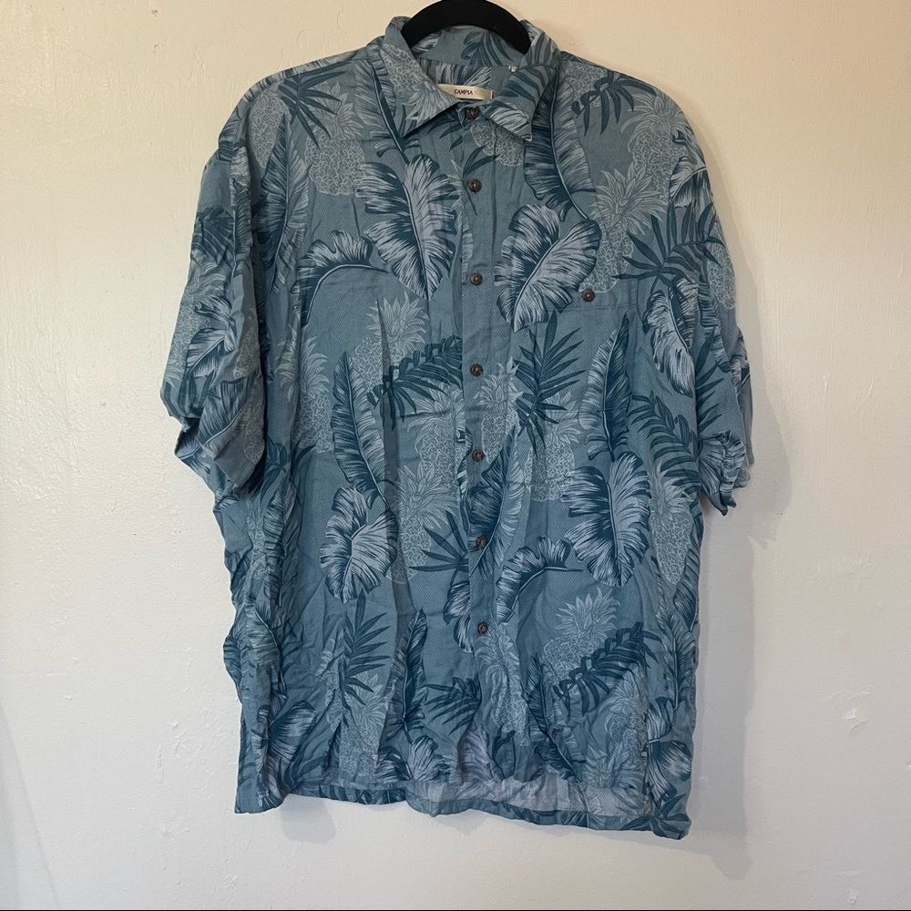 Moda Campia Moda Blue Tropical Monstera Floral Button Down Short Sleeve Shirt